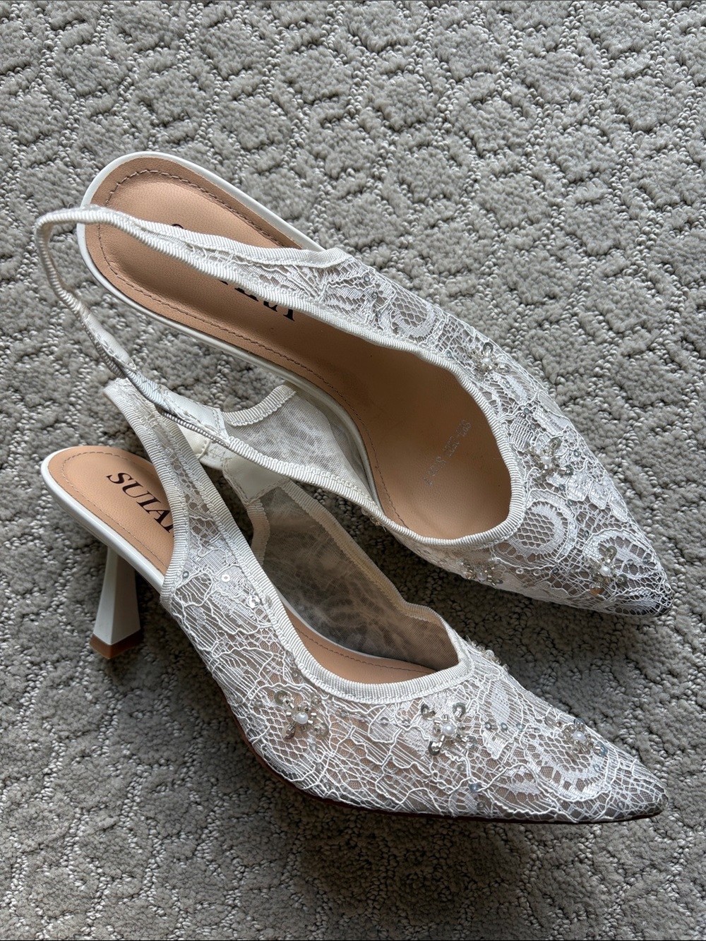 White Lace Slingback Heels